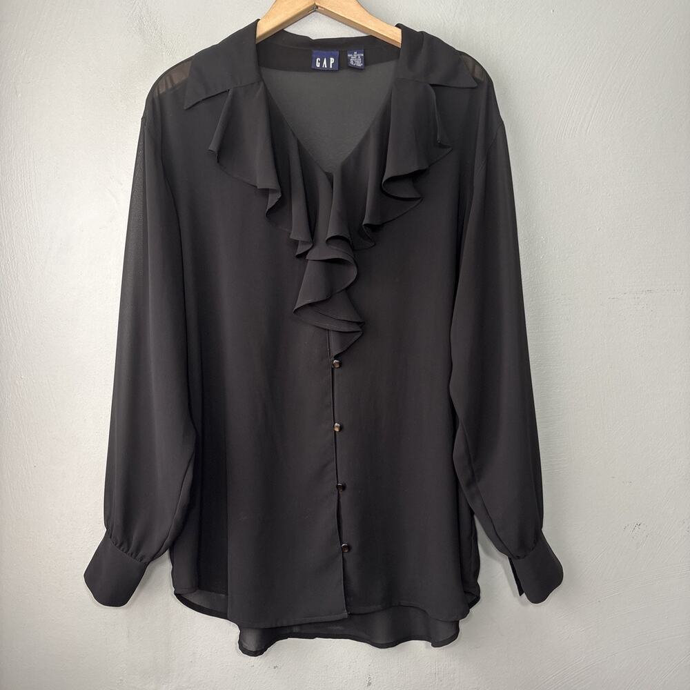 Gap Sheer Top Oversized Medium Black Ruffle Fairy Dark Romantic Whimsigoth Poet